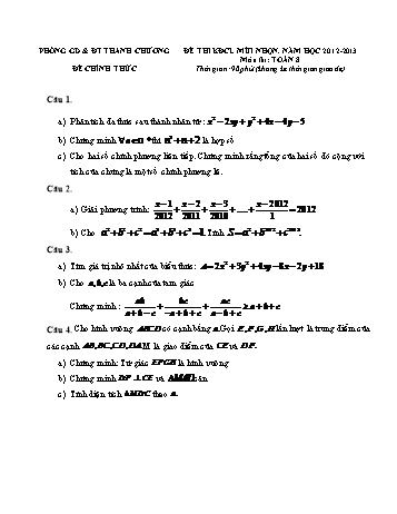 Đề thi kiểm định chất lượng mũi nhọn môn Toán Khối 8 - Năm học 2012-2013 - Phòng GD&ĐT Thanh Chương (Có đáp án)