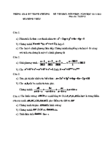 Đề thi kiểm định chất lượng mũi nhọn môn Toán Lớp 8 - Năm học 2012-2013 - Phòng GD&ĐT Thanh Chương (Có đáp án)