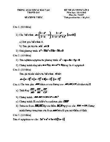 Đề thi olympic môn Toán Lớp 8 - Năm học 2014-2015 - Phòng GD&ĐT Thanh Oai (Có đáp án)