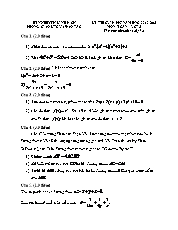 Đề thi olympic môn Toán Lớp 8 - Năm học 2017-2018 - Phòng GD&ĐT huyện Kinh Môn (Có đáp án)