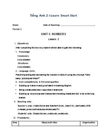 Giáo án Tiếng Anh Lớp 2 (i-Learn Smart Start) - Unit 3: Numbers - Lesson 2 - Period 2