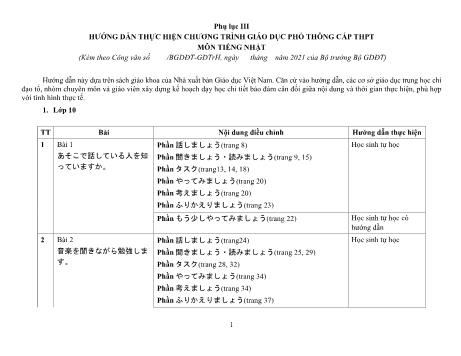 Hướng dẫn thực hiện chương trình giáo dục phổ thông cấp THPT môn Tiếng Nhật năm 2021 (CV 4040)