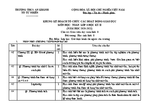 Khung kế hoạch tổ chức các hoạt động giáo dục môn học Toán Lớp 8 (CV 5512) - Học kỳ II - Năm học 2020-2021 - Trường THCS An Khánh