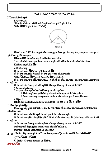 Tài liệu dạy thêm Hình học 9 - Chương 3 - Bài 1: Góc ở tâm. Số đo cung