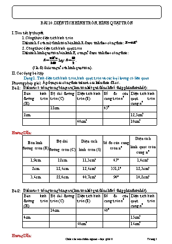 Tài liệu dạy thêm Hình học 9 - Chương 3 - Bài 10: Diện tích hình tròn, hình quạt tròn