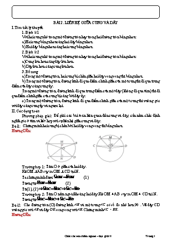 Tài liệu dạy thêm Hình học 9 - Chương 3 - Bài 2: Liên hệ giữa cung và dây