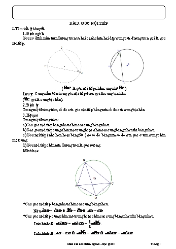 Tài liệu dạy thêm Hình học 9 - Chương 3 - Bài 3: Góc nội tiếp