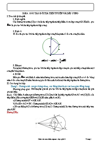 Tài liệu dạy thêm Hình học 9 - Chương 3 - Bài 4: Góc tạo bởi tia tiếp tuyên và dây cung