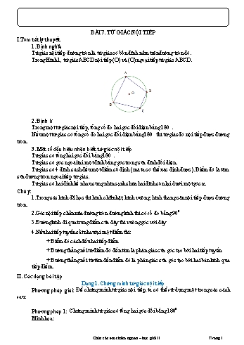 Tài liệu dạy thêm Hình học 9 - Chương 3 - Bài 7: Tứ giác nội tiếp