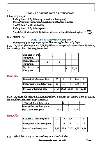 Tài liệu dạy thêm Hình học 9 - Chương 3 - Bài 9: Độ dài đường tròn, cung tròn