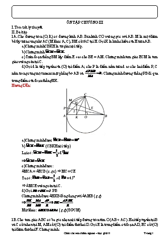 Tài liệu dạy thêm Hình học 9 - Chương 3 - Bài: Ôn tập Chương III