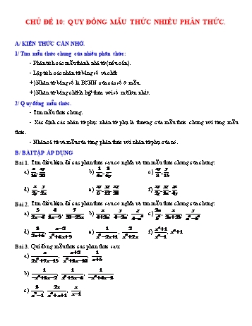 Các dạng bài tập Đại số Lớp 8 - Chủ đề 10: Quy đồng mẫu thức nhiều phân thức