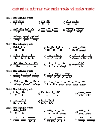 Các dạng bài tập Đại số Lớp 8 - Chủ đề 14: Bài tập các phép toán về phân thức
