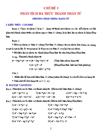 Các dạng bài tập Đại số Lớp 8 - Chủ đề 3.3: Phân tích đa thức thành nhân tử - Phương pháp nhóm hạng tử