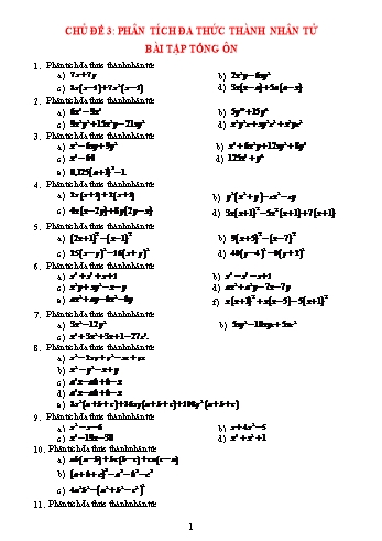 Các dạng bài tập Đại số Lớp 8 - Chủ đề 3.5: Phân tích đa thức thành nhân tử - Bài tập tổng ôn