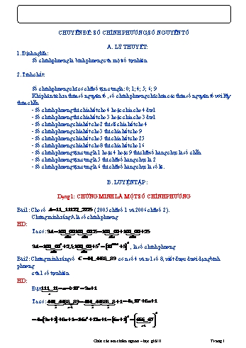 Chuyên đề bồi dưỡng học sinh giỏi Toán Lớp 8 - Chuyên đề 7: Số chính phương, số nguyên tố