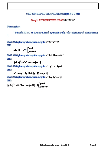 Chuyên đề bồi dưỡng học sinh giỏi Toán Lớp 8 - Chuyên đề 9: Phương trình nghiệm nguyên