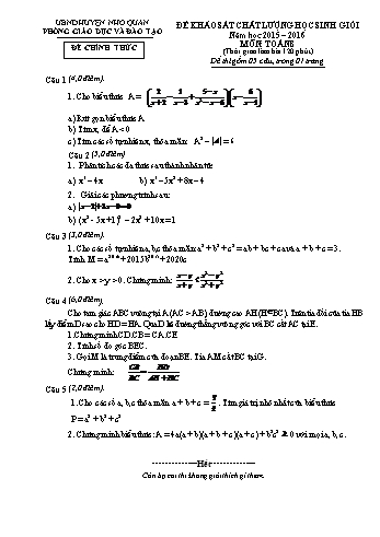 Đề khảo sát chất lượng học sinh giỏi môn Toán Lớp 8 - Năm học 2015-2016 - Phòng GD&ĐT Nho Quan (Có đáp án và thang điểm)