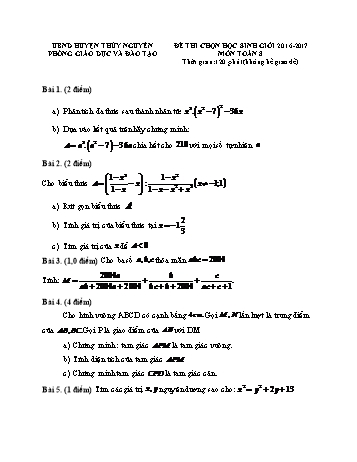 Đề thi chọn học sinh giỏi môn Toán Lớp 8 - Năm học 2016-2017 - Phòng GD&ĐT Thủy Nguyên (Có đáp án)