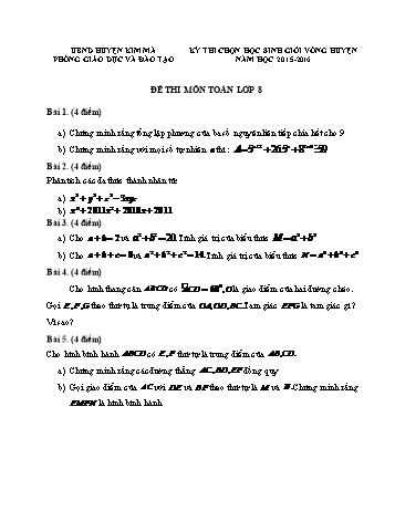 Đề thi chọn học sinh giỏi vòng huyện môn Toán Lớp 8 - Năm học 2015-2016 - Phòng GD&ĐT Kim Mã (Có đáp án)