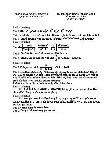 Đề thi học sinh giỏi môn Toán Lớp 8 - Năm học 2013-2014 - Phòng GD&ĐT Ngũ Hành Sơn (Có đáp án)