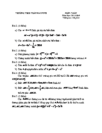 Đề thi học sinh giỏi môn Toán Lớp 8 - Năm học 2013-2014 - Trường THCS Trần Mai Ninh (Có đáp án)