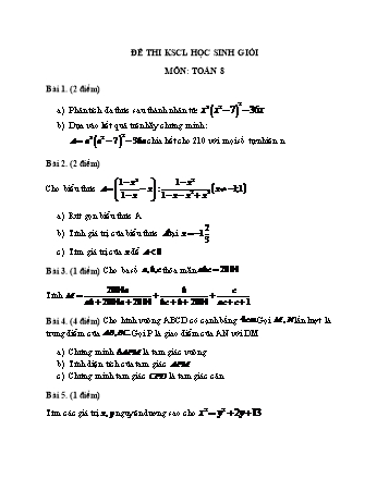 Đề thi khảo sát chất lượng học sinh giỏi môn Toán Lớp 8 (Có đáp án)