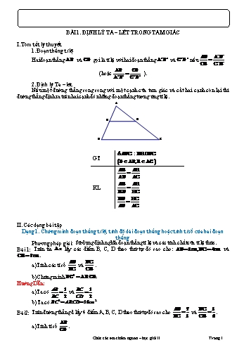Tài liệu dạy thêm Hình học Lớp 8 - Chương III - Bài 1: Định lý Ta-lét trong tam giác