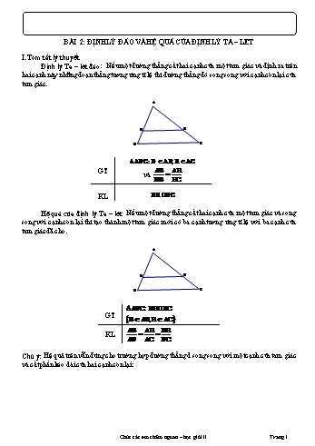 Tài liệu dạy thêm Hình học Lớp 8 - Chương III - Bài 2: Định lý đảo và hệ quả của định lý Ta-let