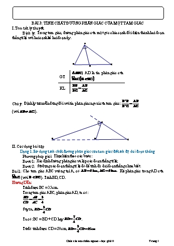 Tài liệu dạy thêm Hình học Lớp 8 - Chương III - Bài 3: Tính chất đường phân giác của một tam giác