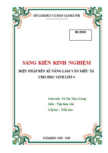 SKKN Biện pháp rèn kĩ năng làm văn miêu tả cho học sinh Lớp 4