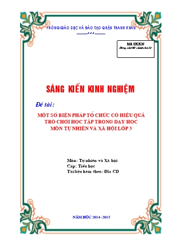 SKKN Một số biện pháp tổ chức có hiệu quả trò chơi học tập trong dạy học môn Tự nhiên và Xã hội Lớp 3
