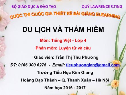 Bài giảng Luyện từ và câu Lớp 4 - Du lịch và thám hiểm - Trần Thị Thu Phương