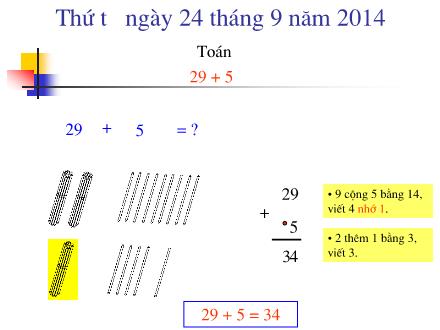 Bài giảng Toán Lớp 2 - 29+5 - Trường Tiểu học Tây Tựu B