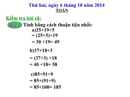 Bài giảng Toán Lớp 4 - Tuần 8: Luyện tập - Trường Tiểu học Kim Giang