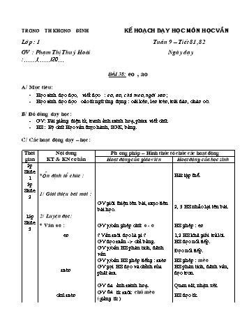 Giáo án Học vần Lớp 1 - Bài 38: eo, ao - Phạm Thị Thúy Hoài