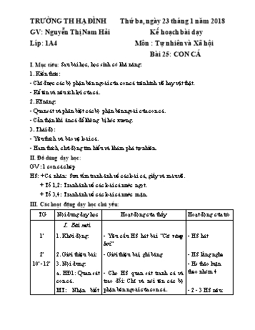 Giáo án Tự nhiên và Xã hội Lớp 1 - Bài 25: Con cá - Nguyễn Thị Nam Hải