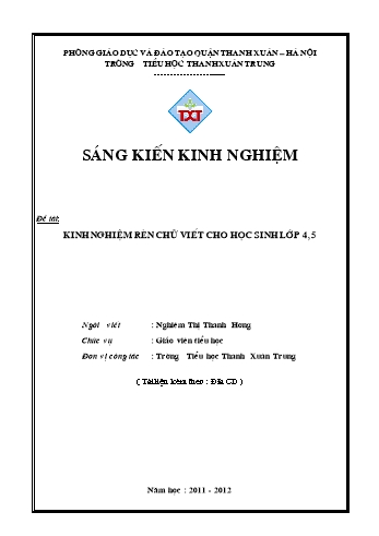 Sáng kiến kinh nghiệm Kinh nghiệm rèn chữ viết cho học sinh Lớp 4, 5 - Nghiêm Thị Thanh Hương