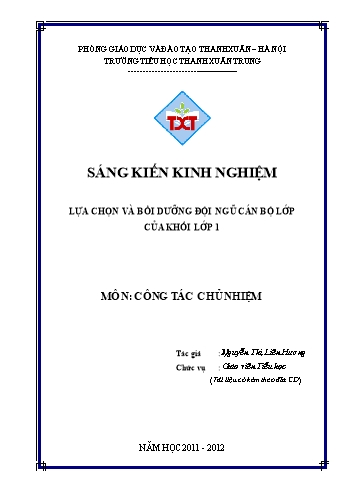 Sáng kiến kinh nghiệm Lựa chọn và bồi dưỡng đội ngũ cán bộ lớp của khối Lớp 1 - Nguyễn Thị Liên Hương