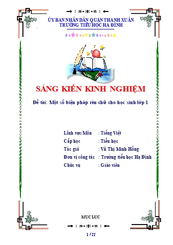 Sáng kiến kinh nghiệm Một số biện pháp rèn chữ cho học sinh Lớp 1 - Vũ Thị Minh Hồng