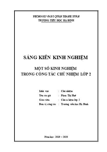 Sáng kiến kinh nghiệm Một số kinh nghiệm trong công tác chủ nhiệm Lớp 2 - Phan Thị Huế