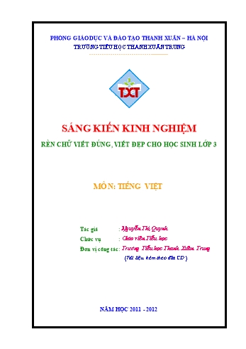 Sáng kiến kinh nghiệm Rèn chữ viết đúng, viết đẹp cho học sinh Lớp 3 - Nguyễn Thị Quynh