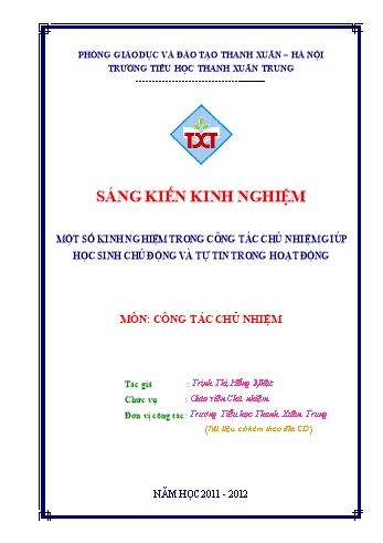 SKKN Một số kinh nghiệm trong công tác chủ nhiệm giúp học sinh chủ động và tự tin trong hoạt động - Trịnh Thị Hồng Nhật