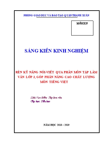 SKKN Rèn kỹ năng nói, viết qua phân môn Tập làm văn Lớp 3, góp phần nâng cao chất lượng môn Tiếng Việt