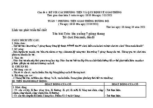 Giáo án Mầm non Lớp Chồi - Chủ đề 4: Bé với các phương tiện và quy định về giao thông - Tuần 7: Phương tiện giao thông đường bộ - Năm học 2021-2022 - Trường Mầm non Phan Thiết