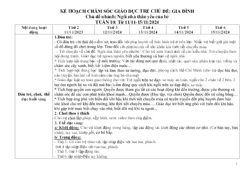 Giáo án Mầm non Lớp Chồi - Chủ đề: Gia đình - Tuần 10, Chủ đề nhánh: Ngôi nhà thân yêu của bé - Năm học 2024-2025 - Trường Mầm non Ỷ La