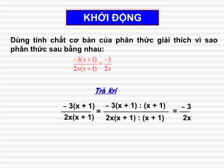 Bài giảng Đại số Lớp 8 - Tuần 12, Tiết 23: Rút gọn phân thức (Tiếp theo)