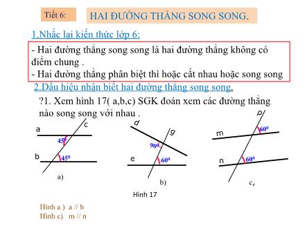 Bài giảng Hình học Lớp 7 - Tiết 6: Hai đường thẳng song song