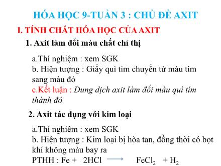 Bài giảng Hóa học 9 - Tuần 3, Chủ đề: Axit