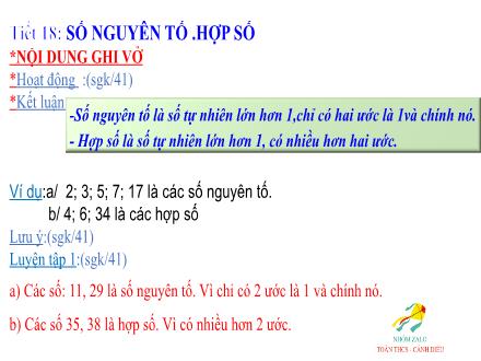 Bài giảng Số học Lớp 6 - Tiết 18: Số nguyên tố. Hợp số